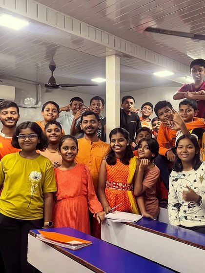 Celebrating Day 7 of Navratri 2023 with the energetic color Orange. The classroom was buzzing with enthusiasm and bright colors.
