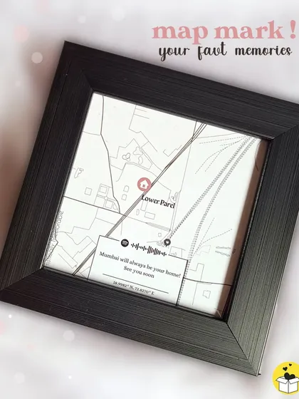 Pinpoint a special place with a custom memory map frame. This piece features the location of your first date or hometown, complete with a scannable Spotify code to play your special song.
