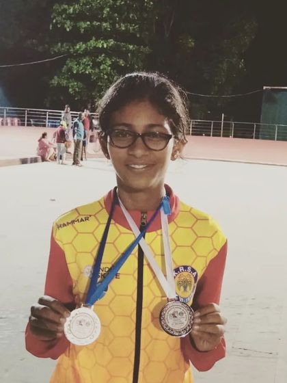 Way to go, Vanshika! Here she is with her two silver medals from the Shimoga makala open State competition.