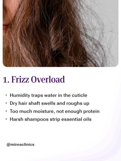 Frizz Overload: During monsoon, excess humidity gets trapped in the hair cuticle, causing it to swell and feel rough. This is often a sign that your hair needs a better balance of moisture and protein.