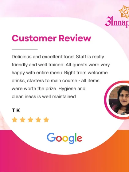 This client review praises our delicious and excellent food, well-trained staff, and the high standards of hygiene we maintain. It's wonderful to know that guests were happy with the entire menu, from welcome drinks to the main course.