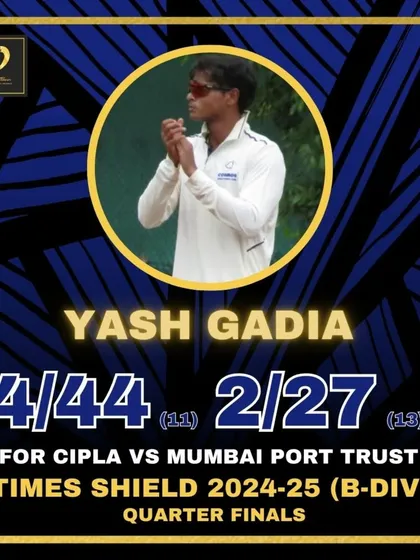 Yash Gadia delivering crucial bowling spells in the Times Shield Quarter Finals.