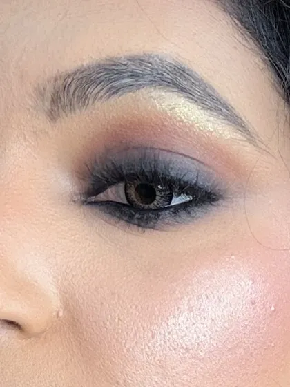 A close-up of a soft, smudged smokey eye. This is a very wearable look that I teach, perfect for clients who want something dramatic but not too harsh.