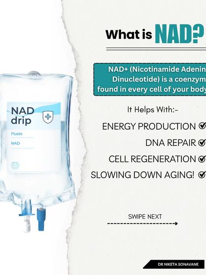 What is NAD+? It's a coenzyme found in every cell of your body that is essential for energy production, DNA repair, and slowing down the aging process. An IV drip replenishes your levels for optimal function.