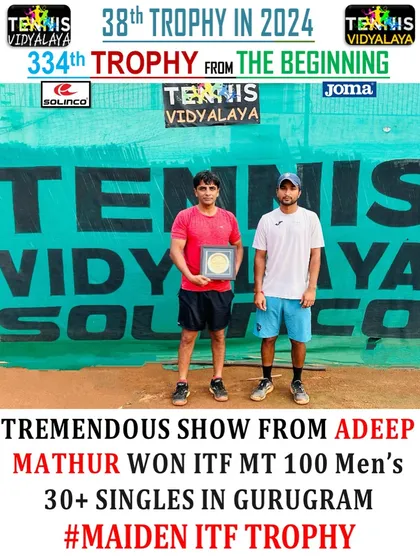 A great show from our adult player Adeep Mathur, winning the ITF MT 100 Men's 30+ singles title in Gurugram. This was his maiden ITF trophy.