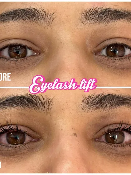 This before and after shows the magic of a lash lift. This service is perfect if you want to enhance your natural lashes without extensions. I curl your own lashes from the root, giving them a lifted, longer appearance that lasts for over a month. No more need for a lash curler.