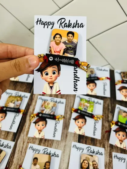 My Spotify rakhis are a modern twist on a classic tradition. Each rakhi comes with a scannable code that plays a special song, and you can add a photo to make it even more personal.