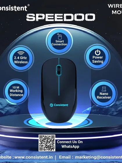 My "Speedoo" wireless mouse is designed for smart, efficient use with a 2.4 GHz connection and a power-saving mode. The nano receiver ensures a stable connection up to 10 meters away, perfect for a flexible workspace.