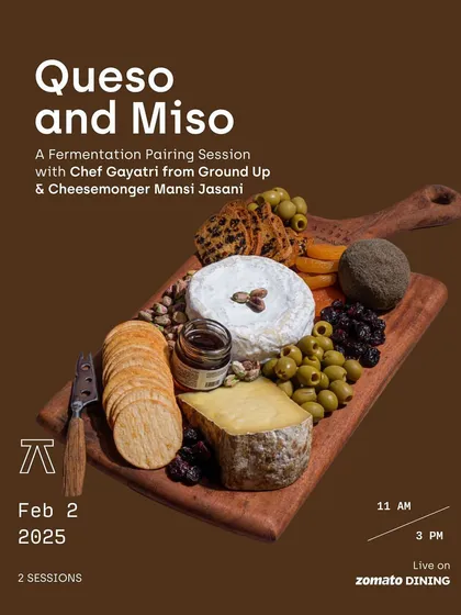 We host unique pairing sessions that push the boundaries of flavor. This 'Queso and Miso' workshop brought together a cheesemonger and a fermentation expert to explore the umami-rich complexities of pairing house-made miso with artisanal Indian cheeses.