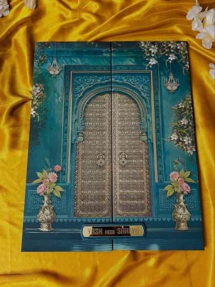 The full view of the "royal door" invitation, a perfect way to invite guests to step into the world of your celebration.