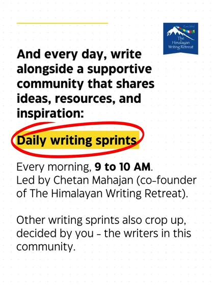 The daily writing sprint is the engine of the First Draft Club. Every morning from 9 to 10 AM, we write together in a focused session led by me, Chetan Mahajan, with other sprints organized by the community.