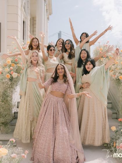 The bride and her squad, full of joy and energy. This happy group portrait captures the excitement and support of her closest friends on her special day in Turkey.