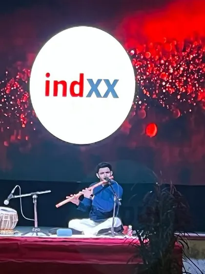On stage for a private corporate concert in Gurgaon with flutist Ritik Chaurasia.
