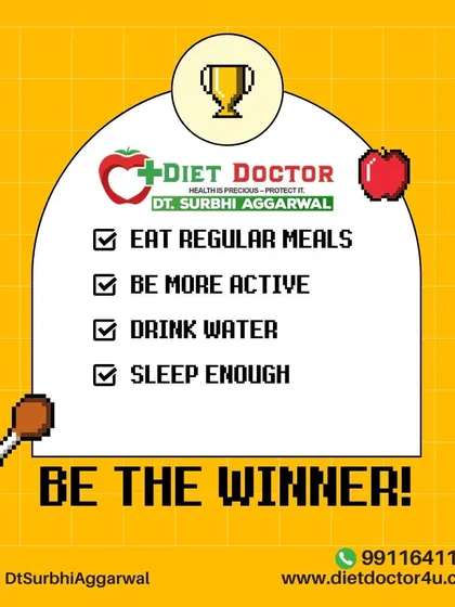 Be the winner of your own health journey. The formula is simple: eat regular meals, be more active, drink enough water, and get enough sleep.