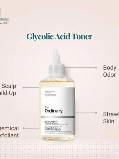 A Glycolic Acid toner is a fantastic chemical exfoliant. It brightens skin, improves texture, helps with scalp build-up, and can even be used to address strawberry skin and body odor.