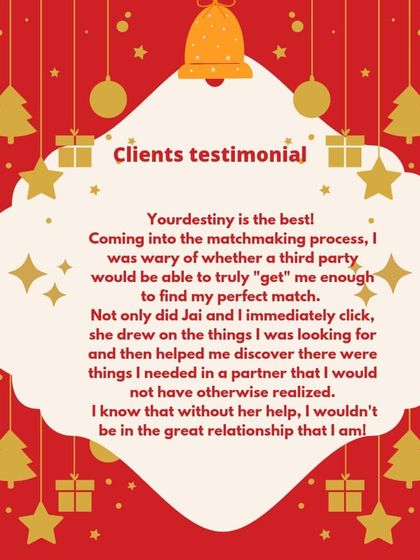 "I wouldn't be in the great relationship that I am!" Reading words like these is the ultimate reward. This client testimonial highlights how my process helped them discover things they needed in a partner that they hadn't even realized themselves.