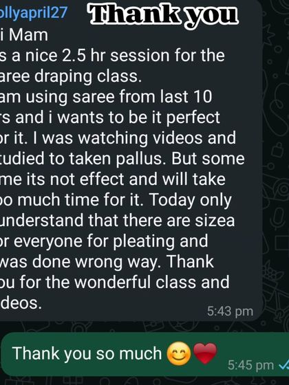 This student had been draping sarees for 10 years but learned the correct way to pleat for her size in my class. It's never too late to learn new tricks.