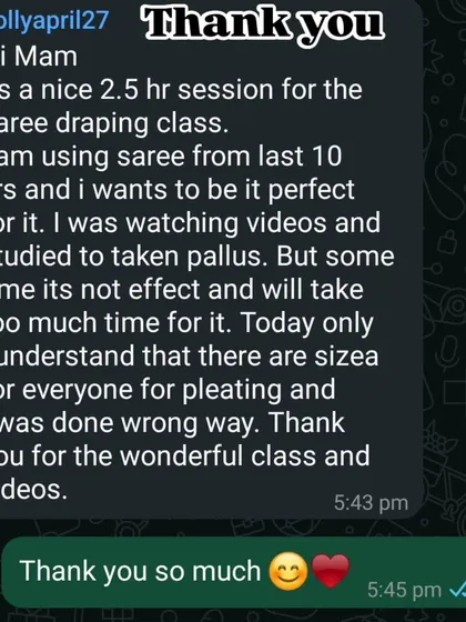 This student had been draping sarees for 10 years but learned the correct way to pleat for her size in my class. It's never too late to learn new tricks.