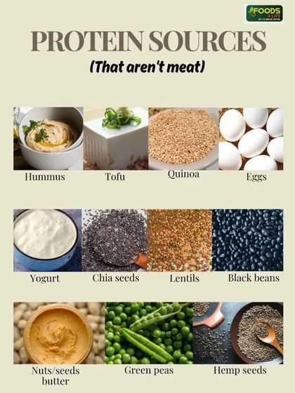 This infographic provides a quick visual guide to excellent vegetarian protein sources, including hummus, tofu, quinoa, yogurt, and various lentils and beans.