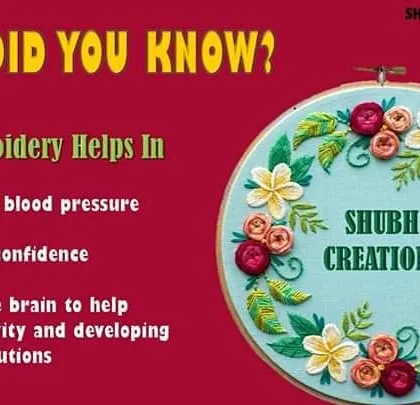 Did you know that hand embroidery is good for your well-being? It's known to help lower blood pressure, increase confidence, and train your brain to be more creative.