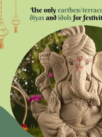 For a truly waste-free festival, we encourage using earthen or terracotta diyas and idols. This small choice helps reduce pollution and supports the local artisans who create these beautiful, traditional items.