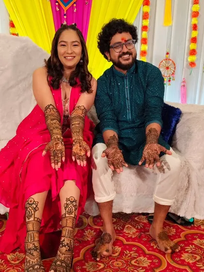 Mehandi for the happy couple. I design complementary patterns for both the bride and groom to celebrate their special day together.