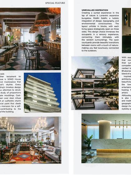 A closer look at our feature in Architectural Digest India, highlighting our projects like Soho House and a luxury Lonavala bungalow. The article delves into our ability to create sensory experiences that connect occupants to the outdoors.