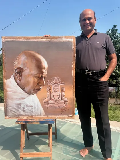 Another photo of me with the completed "Divine Harmony" painting.
