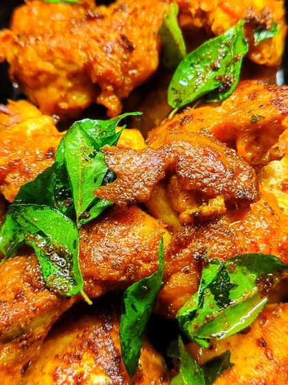 Kolhapuri Chicken 65, a popular street food snack from my hometown. Every city has its own version, but the one from the stalls outside the Kolhapur ST stand is iconic.