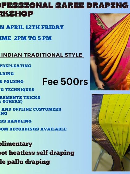 This workshop included two complimentary techniques: onspot heatless self-draping and single pallu draping.