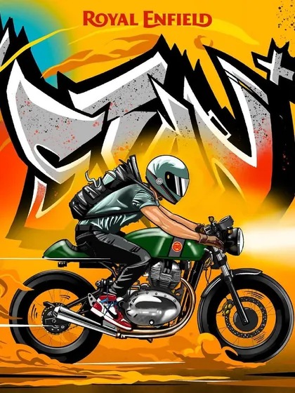 Bringing that street energy to the automotive world. This is a custom Royal Enfield GT650 illustration I created, mixing graffiti styles with pop colors to capture the feeling of the ride. Perfect for apparel or a poster.