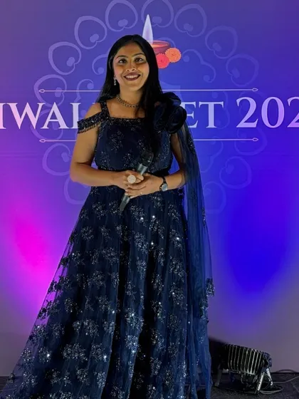 Dressed for the occasion at the Diwali Meet 2024. For galas and festive corporate events, I bring a touch of elegance and warmth, creating a celebratory atmosphere while professionally hosting the evening's proceedings.