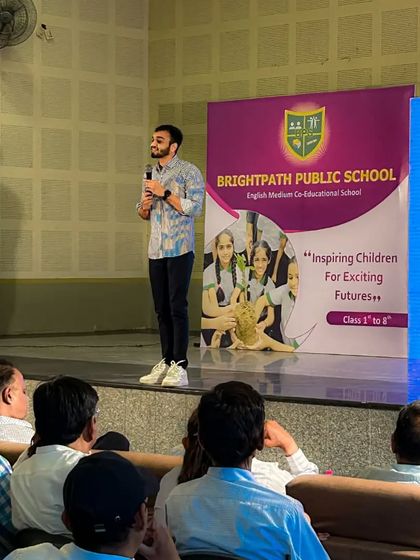 One of my team members addressing the audience in Kishangarh. Our entire team is trained to deliver high-energy, motivational sessions that inspire both students and parents to focus on their goals.