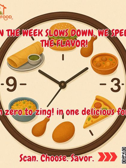 When the week slows down, we speed up the flavor. This food clock shows that it's always a good time for a delicious meal, from dosa to pizza.