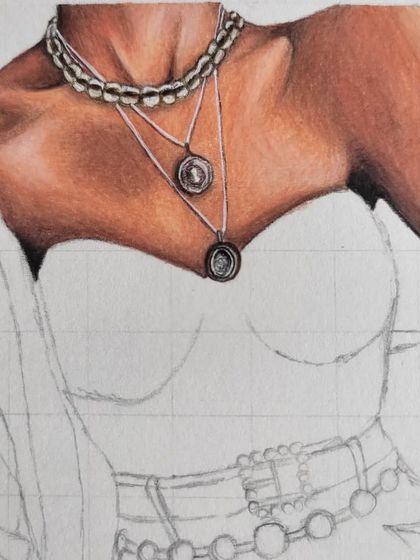 The first WIP of the silver outfit illustration. Here, I've just started on the skin tones of the neck and chest.