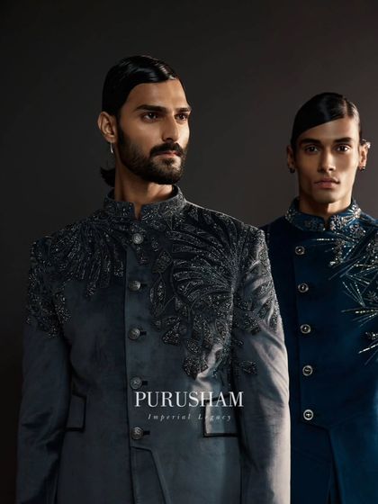 Leave an everlasting statement. This image showcases two of my signature embroidered jackets, designed to make heads turn and highlight the stylish quotient of modern menswear.
