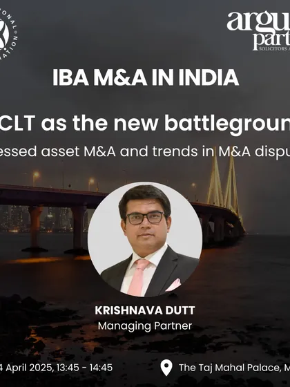 At the International Bar Association's conference on M&A in India, I shared my insights on the National Company Law Tribunal (NCLT) becoming a new battleground for M&A disputes. The discussion focused on strategic risk mitigation in stressed asset transactions, a core area of my practice.