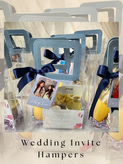A look at our classic wedding invite hampers, perfect for asking your best friends to be by your side on your special day.