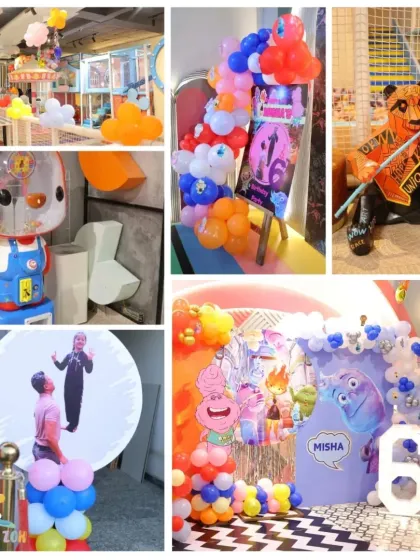 A collage of the fun details that make our space so special! From our panda statue to the colorful balloon decorations, every corner is designed for joy.