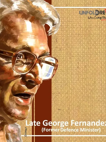 A portrait of the late George Fernandes ji, former Defence Minister of India.