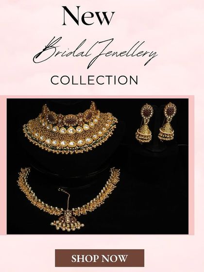 This new bridal set includes a choker, a long necklace, and a maang tikka, all available to rent together.