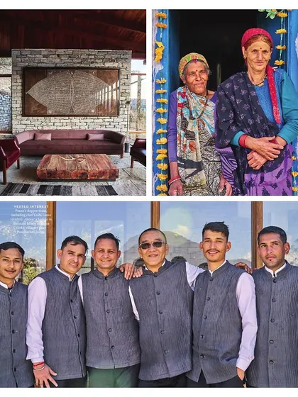 A collage from the feature on our Himalayan projects. It showcases the finished interiors, the stunning landscape, and the incredible local team that makes these remote luxury experiences possible.