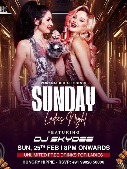 Another flyer for my Sunday Ladies' Night, a weekly party that consistently draws a great crowd.