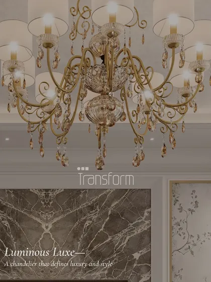 A close-up of a luminous, luxe chandelier. I believe statement lighting is crucial in defining the luxury and style of a room.