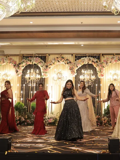A full stage view of the bride's squad performance. We work on formations and stage presence to create a visually stunning act.