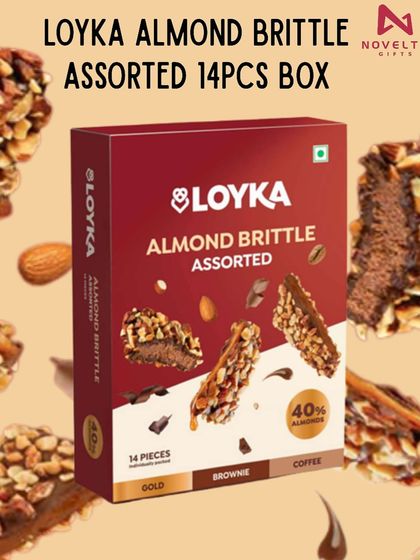 A box of pure bliss for chocolate lovers. This contains 14 pieces of Loyka's famous assorted almond brittle, with flavors like gold, brownie, and coffee.