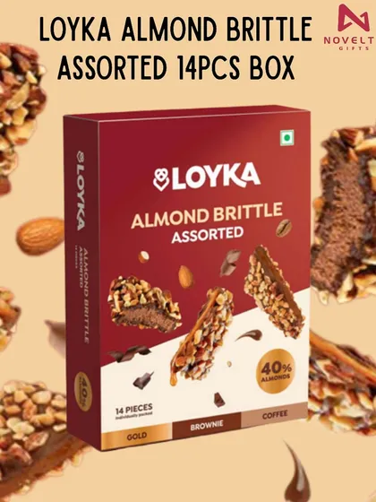 A box of pure bliss for chocolate lovers. This contains 14 pieces of Loyka's famous assorted almond brittle, with flavors like gold, brownie, and coffee.