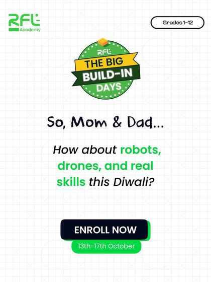 "How about robots, drones, and real skills this Diwali?" This graphic is designed to help kids convince their parents to let them join our exciting Diwali Camp.