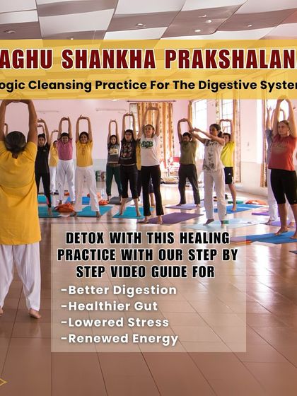 An informational graphic about Laghu Shankha Prakshalana, a yogic cleansing practice for the digestive system that we teach in our workshops.