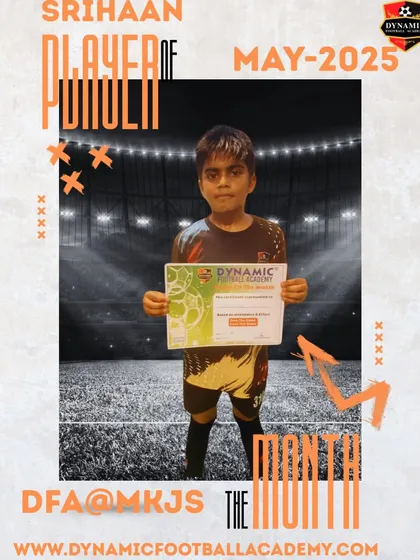 Congratulations to Srihaan, one of our Players of the Month for May. His fantastic effort and positive attitude have truly shone on the pitch.